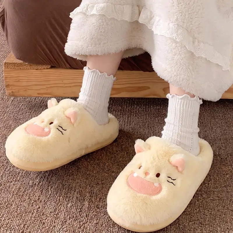 Cute Cartoon Mouse Furry Fur Home Slippers Warm Plush Soft Sole Women Slippers 2026 Winter Closed Toe Platform Shoes for Women