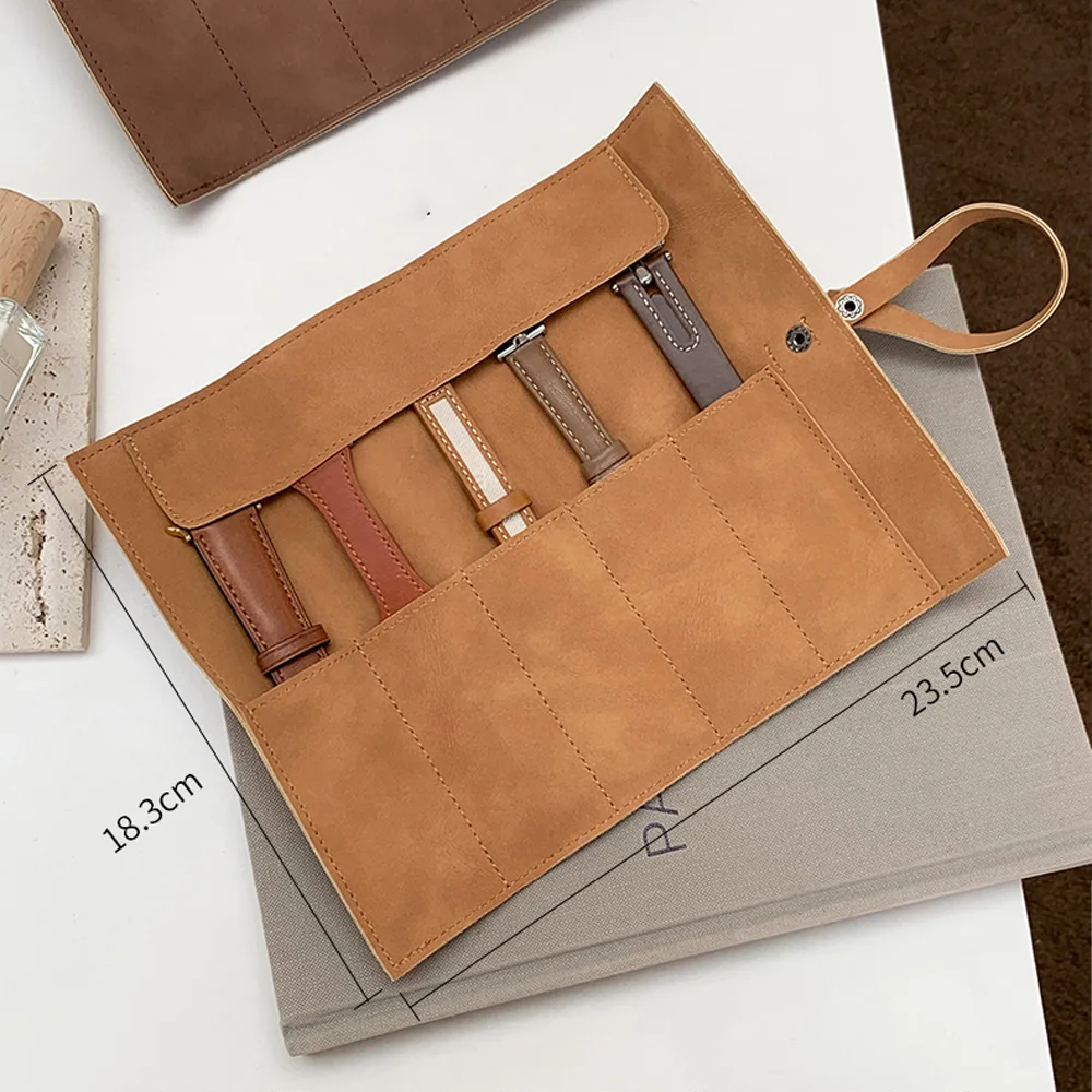 Organizzatore per rotolo di cinturino per orologio con scatola di immagazzinaggio a 5 slot Cinturino per orologio Borsa per orologio intelligente Custodia da viaggio fatta a mano in pelle