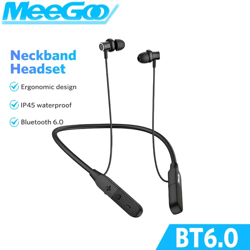 

MeeGoo Magnetic Neckband Sports Bluetooth Earphones 6.0 In-Ear Earbuds Waterproof IPX5 Long Battery with mic earpieces Sports