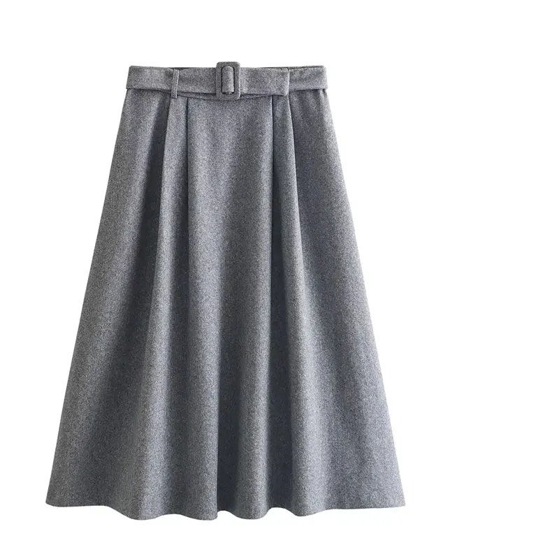 Velvet Long Skirts for Women Sex Belt Short Skirt Large Size Length Grey Pleated Youth sporty style Knee-Length Skirt