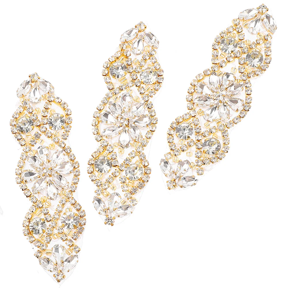 

3 Pcs Rhinestone Girdle Patches Embroidered Repair Sewing Decorative DIY Garment Rhinestones for Clothes Bright Glass