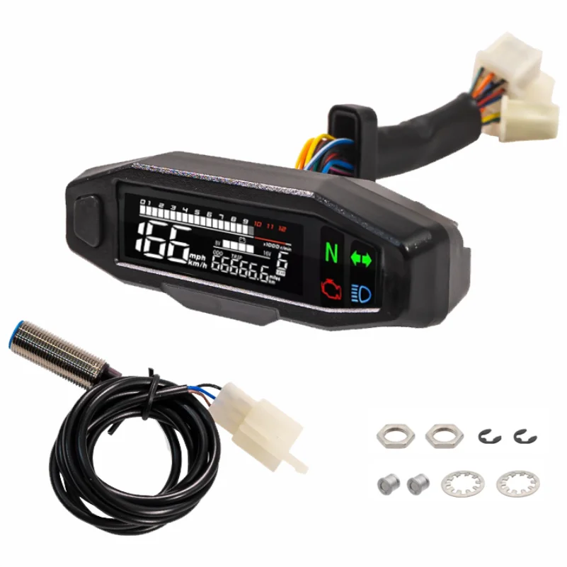 Universal 12V Motorcycle High-Definition LCD Multi-Function Digital Electronic Instrument - Speedometer Tachometer Fuel Gauge
