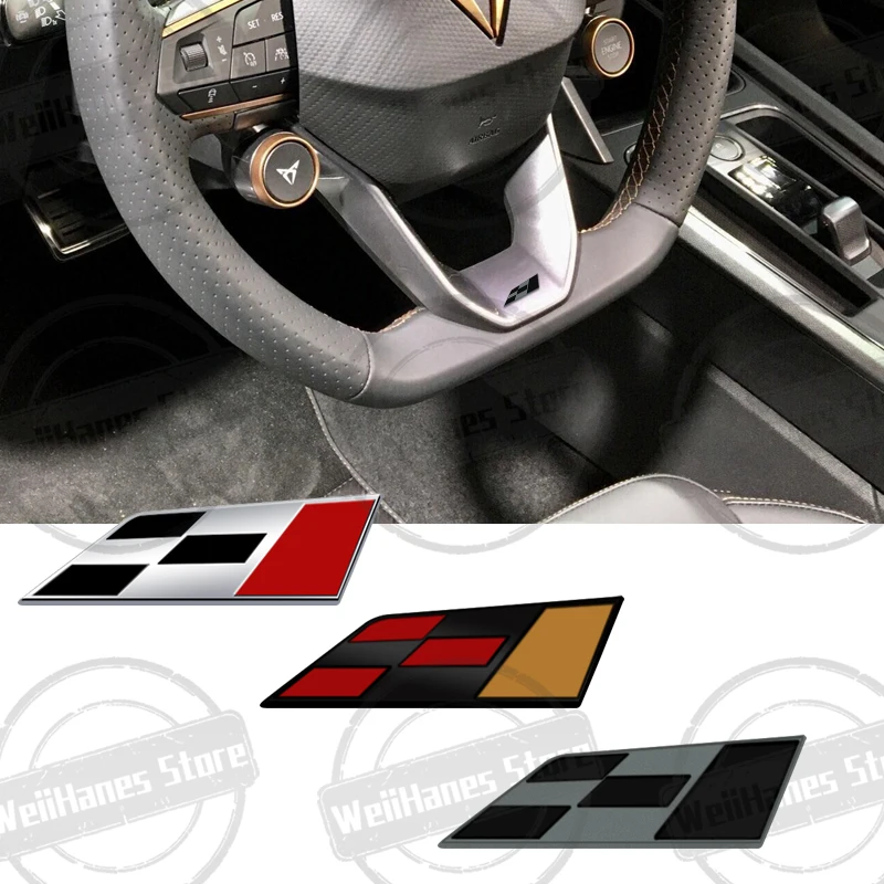 Metal Race Flag 3D Badge For Leon Ibiza MK3 MK2 Cupra Ateca FR VZ Born Car Steering Wheel Center Sticke Interior Decoration