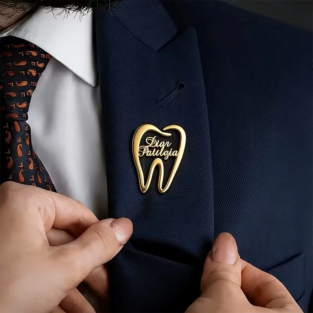 Custom Dental Tooth Lapel Pin Personalized Name Badge for Dental Clinic Promotion Bulk Order & Drop Shipping Supported