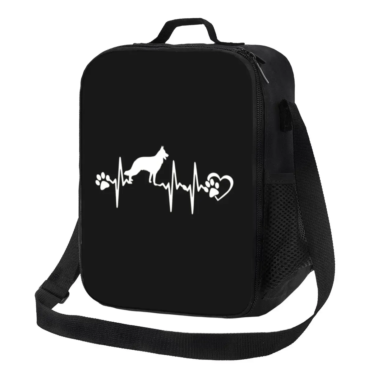 

German Shepherd Heart Beat Portable Lunch Box for Multifunction Alsatian Wolf Dog Cooler Thermal Food Insulated Lunch Bag Office