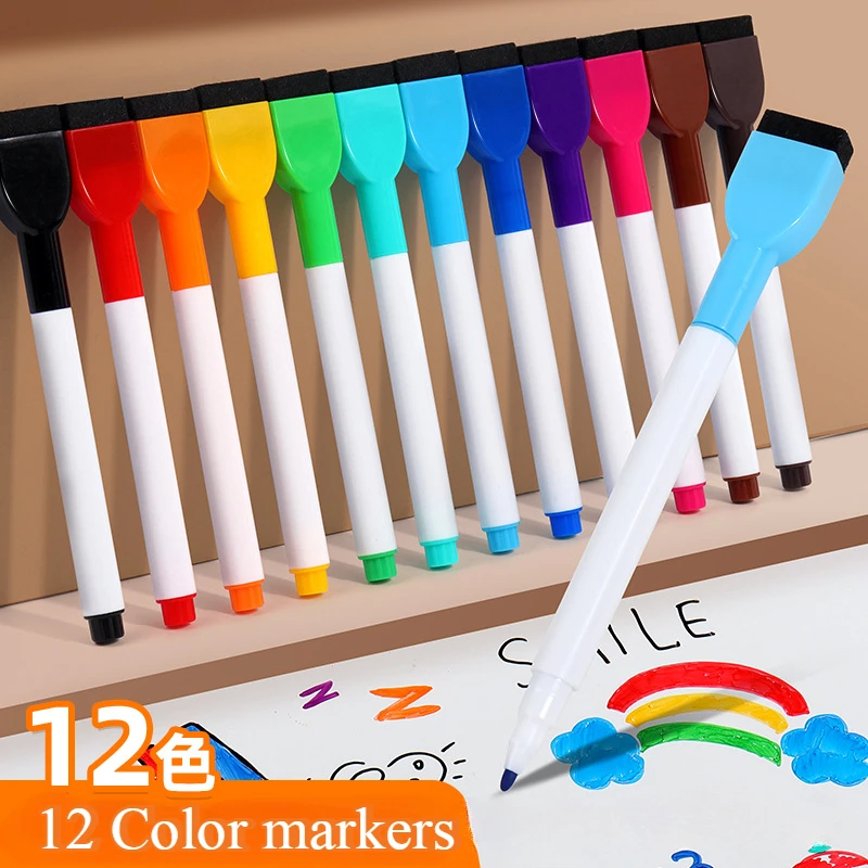 

8/12 Colors Magnetic Dry Erase Markers Whiteboard Marker Pen with Whiteboard eraser Office School Stationery Colored Pens