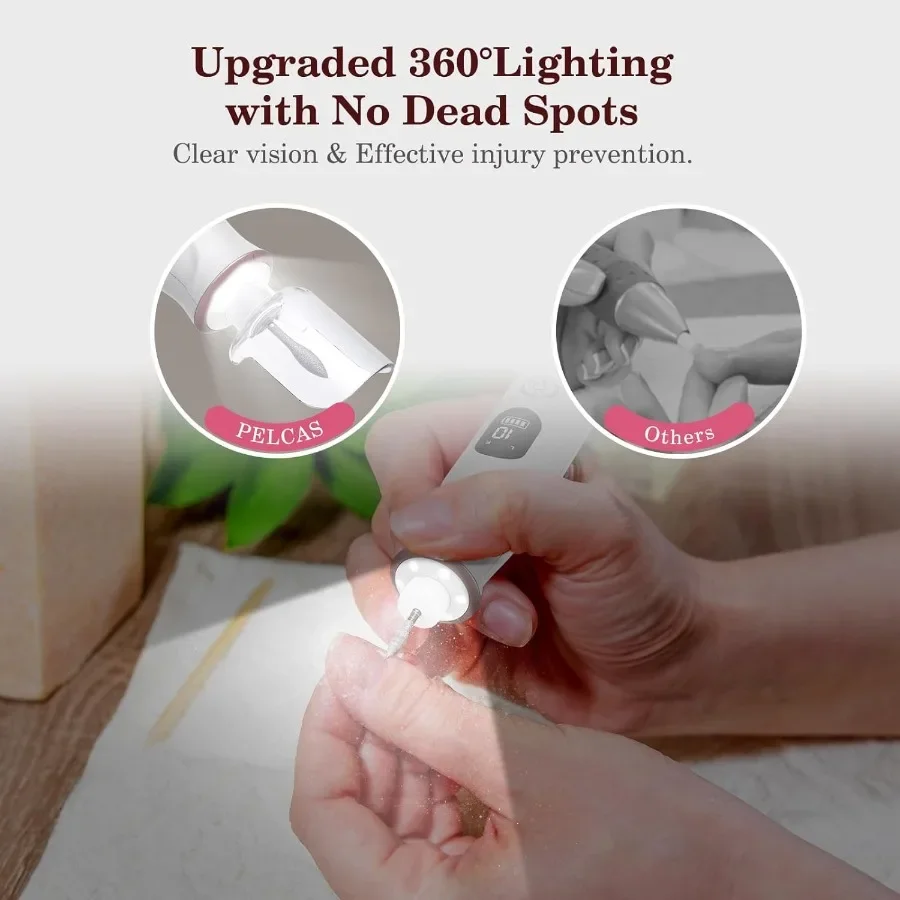 Lima per unghie elettrica Trapano per unghie a batteria a 10 velocità con luce LED Kit portatile per manicure e pedicure Smerigliatrice per unghie con schermo LCD
