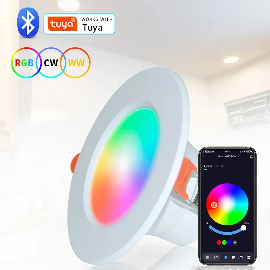 6/12 sztuk Tuya Smart LED Downlight 10/15W AC85-265V Bluetooth wpuszczane oświetlenie punktowe Led RGB + CW + WW kontrola aplikacji współpracuje z