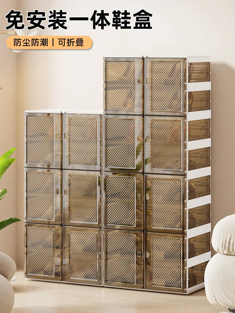 

Sh oe box storage box, transparent folding dustproof sho e cabinet, large-capacity net red s hoe storage artifact shoe rack a