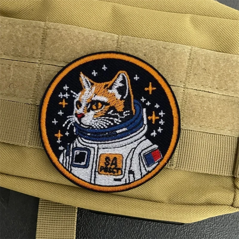 Space Astronaut Cat Morale Badge My Dream Embroidered Patches Tactical Backpack Hook and Loop Sticker