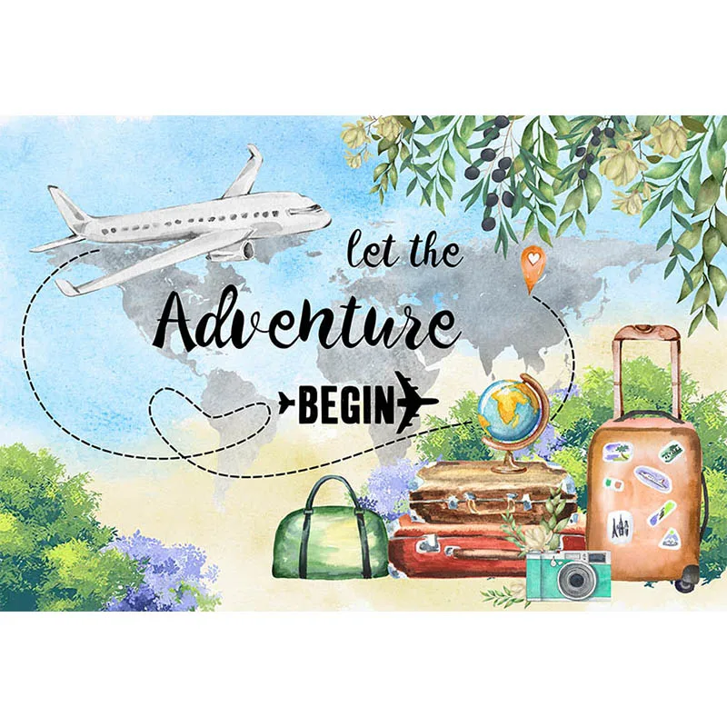 Avezano Photography Background Adventure Travel World Suitcase Airplane Birthday Party Backdrop For Photo Studio Photocall Props