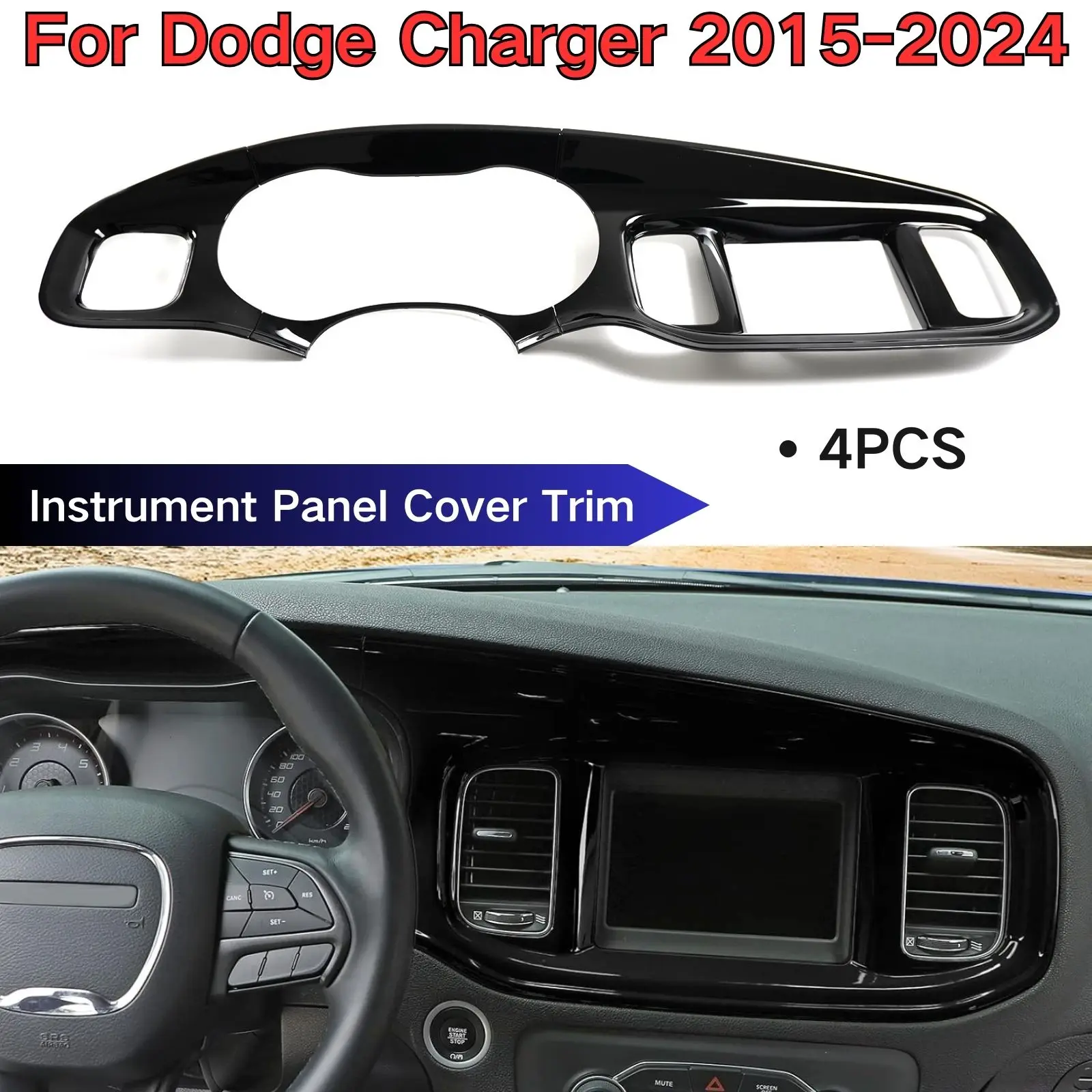 For Dodge Charger 2015-2024 Center Console Dashboard Instrument Panel Cover Trim Dash Fascia Trim Panel Garnish Bezel Body Kit