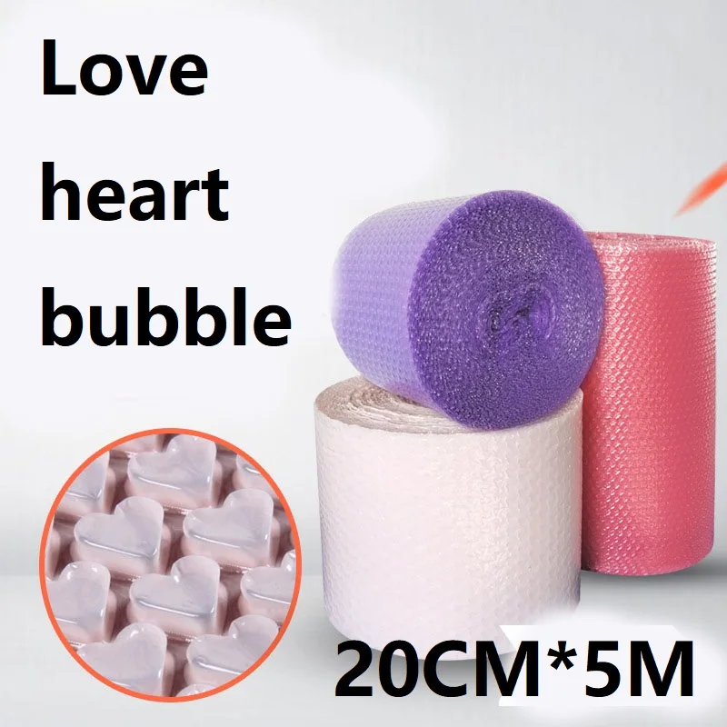 0.2mm X 5M หัวใจบัฟเฟอร์ Bubble Wrap กระดาษถุงฟองของขวัญ Vintage บรรจุภัณฑ์โฟมม้วนสําหรับแพคเกจกระเป๋า QPD01