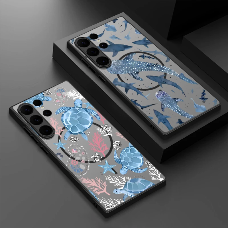 Meeresschildkröten Wale Handyhülle für Samsung Galaxy S25 Edge S24 S23 Ultra S22 Plus S21 S20 S24 FE magnetisch für Magsafe Matte Cover