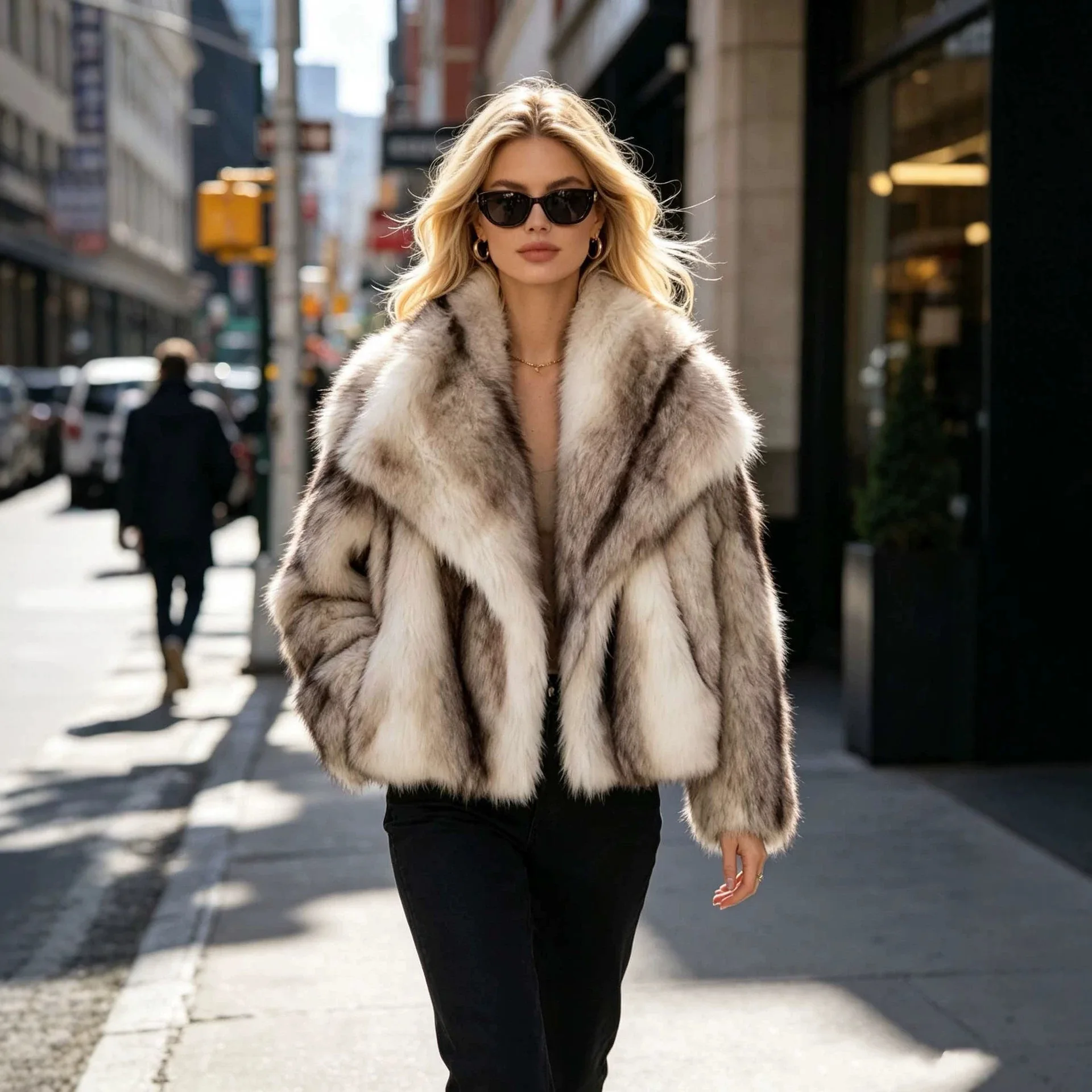 Brown Stripes Gradient Premium Faux Fox Fur Coat Women’s Fashion Iconic Plush Outwear High Street Vintage Cozy Everyday Outfit
