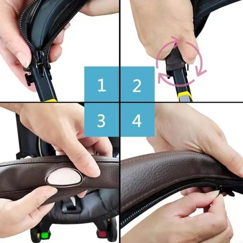 

C90B Pram Handle Cover Dustrproof PU Cover Pushchair Bumper Handlebar Sleeve Baby Pushchair Armrest Handle Sleeve
