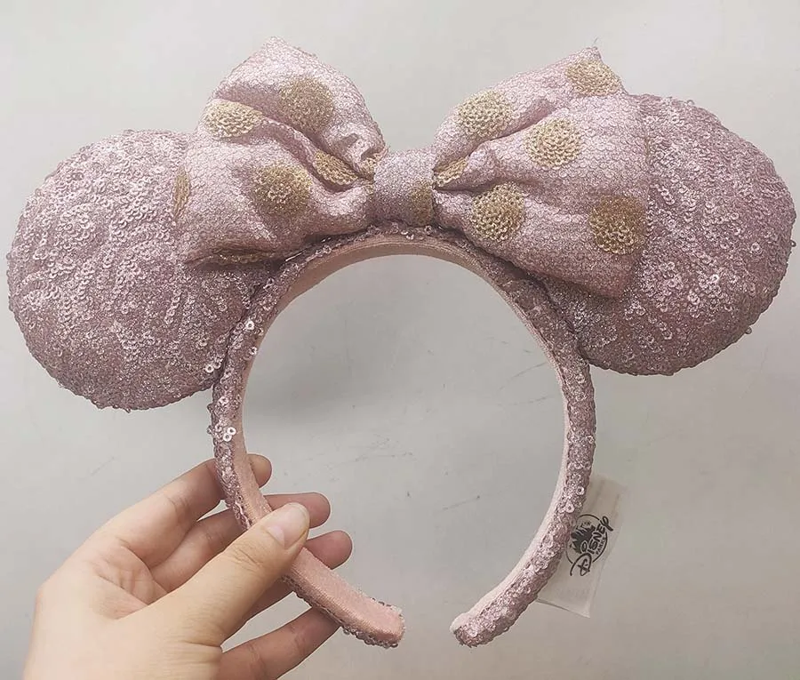 

Minnie 2022 Ears Pink Sequin Bow Gold Dot Disney Parks Exclusive Headband