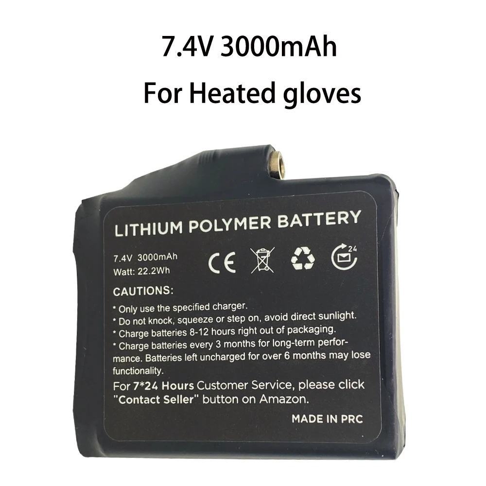 Heated gloves battery 7.4V 3000mah Lithium polymer battery for heating vest, heating socks, Antifreeze battery