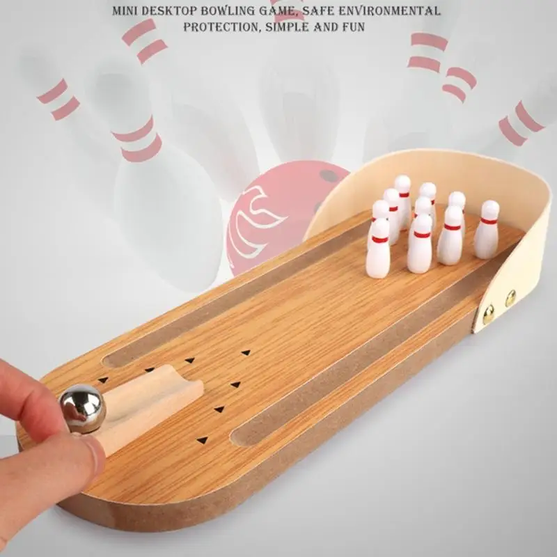 Image 6: G6de Mini Bowling Game Set, Wooden Tabletop Mini Bowling Game Set, mini jeu bureau