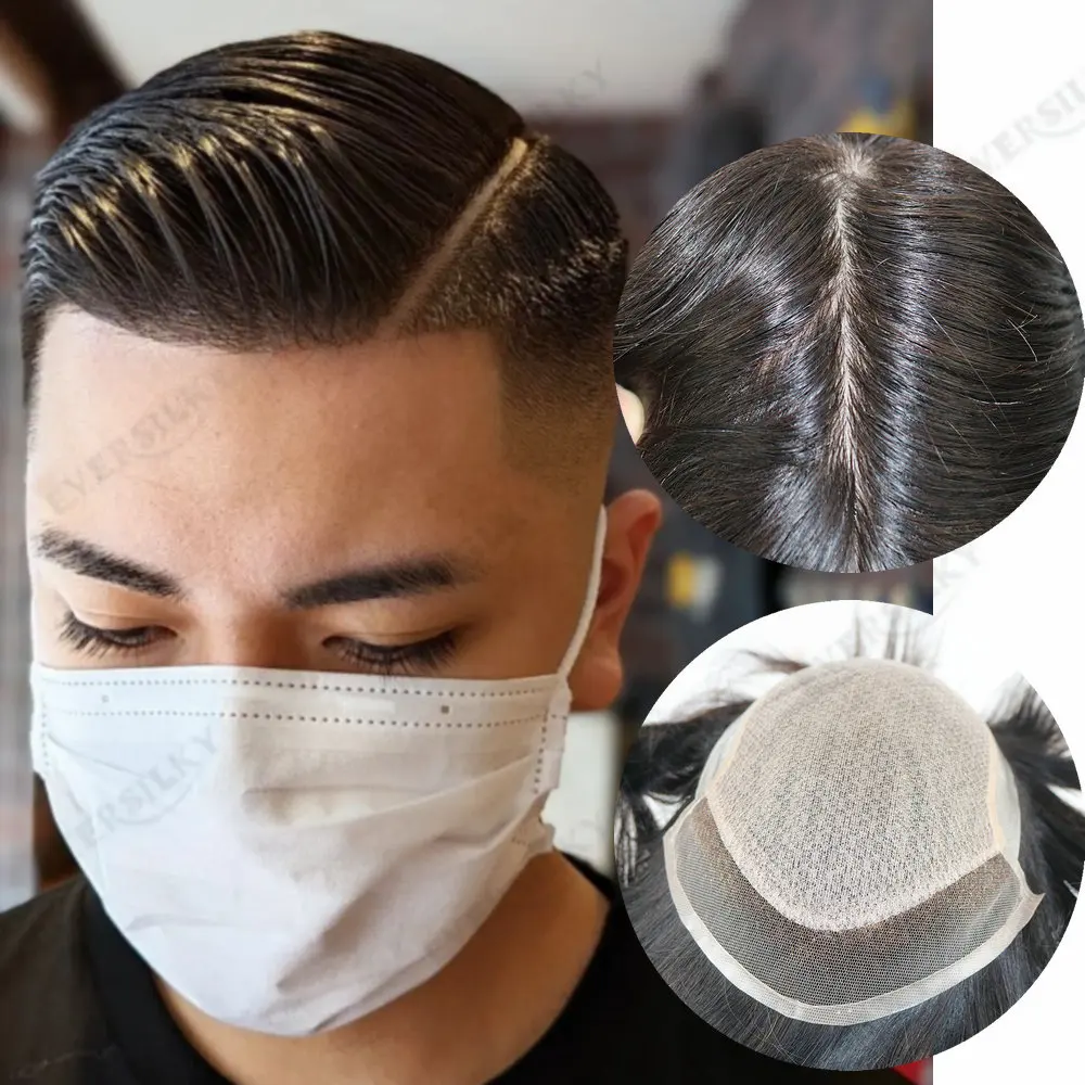 

Realistic Men's Wig Silk Base&Swiss Lace Front Customized Male Hair Capillary Prosthesis Durable Toupee Men Human Hair System