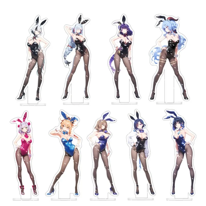 Anime Game Yuan Shen Impact Acrylic Standing Sign Desktop Model Ornament Props Collection Sexy Girls Black Silk Series Keychain