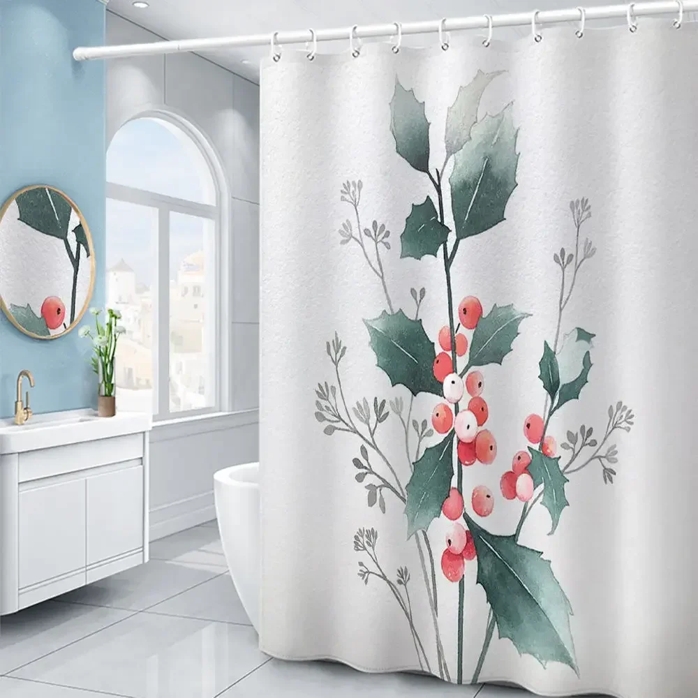 Purple Hydrangea Flower White Shower Curtain Landscape 3D Green Plant Waterproof Polyester Bathroom Curtains Bath Screen Decor