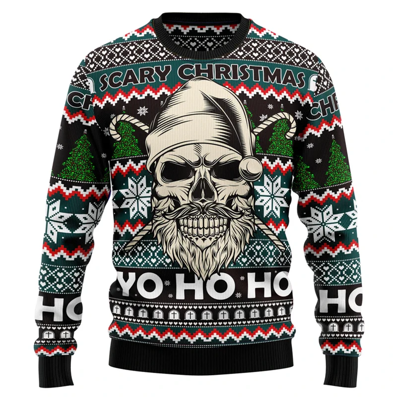 

Trendy Skull Pattern Ugly Christmas Sweater For Men Fashion Autumn Crewneck 3D Printed Sweatshirts Loose Streetwear Pullovers
