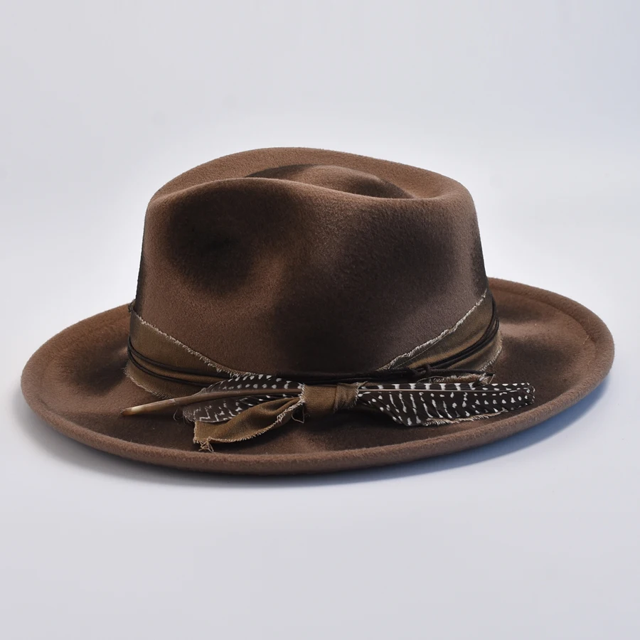 Fashionable Retro Original Design Imitation Wool Felt Fedoras Hat Men Roll Brim Panama Trilby Hats Gentleman Party Dress Cap