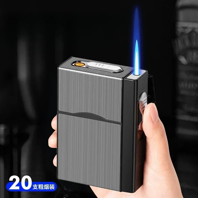 

USB 3-in-1 multifunctional gas electric cigarette case lighter can hold 20 cigarettes metal inflatable cigarette case wholesale