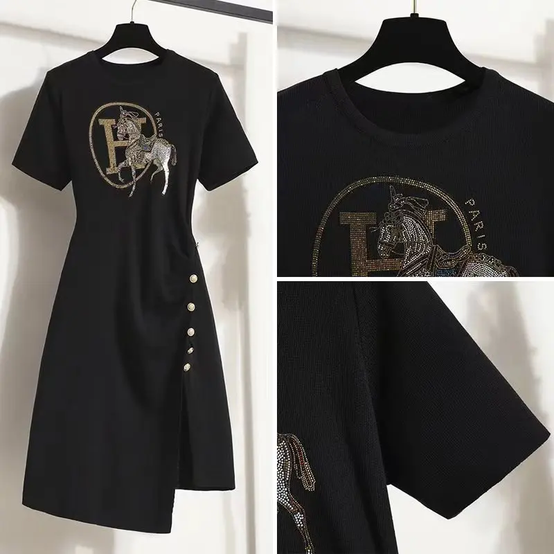 2024 Odzież letnia Casual Party Dresses Women Plus Size 4XL Letter Print Classic T Shirt Dress Short Sleeve O Neck Fashion