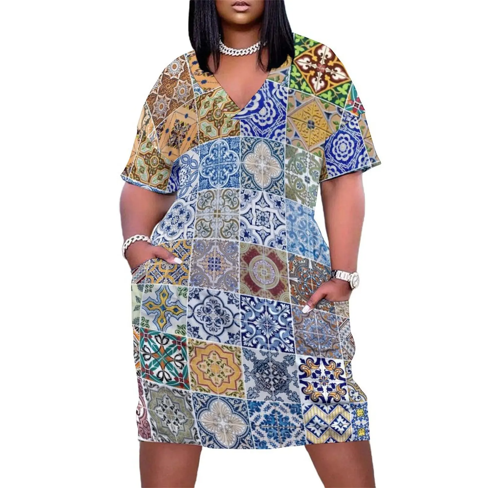 Set of 48 ceramic tiles patterns Loose Pocket Dress prom dress Women's summer long dress ladies dresses for special occasion