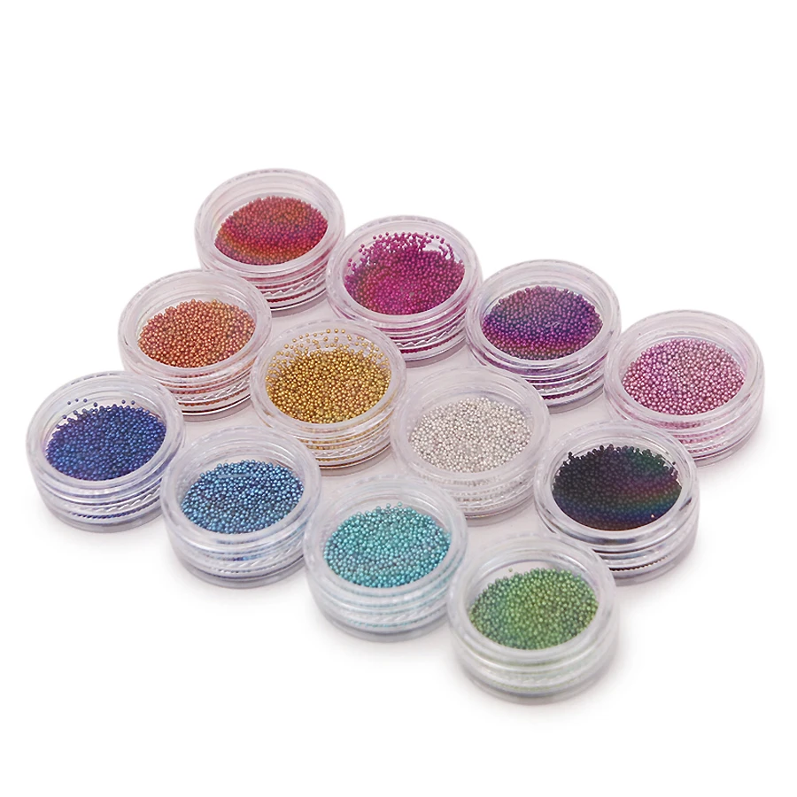 12Pcs Nail Art Caviar Beads, Micro Metal Beads, Nail Art Embellishment for Manicure Nail Designs Decoration