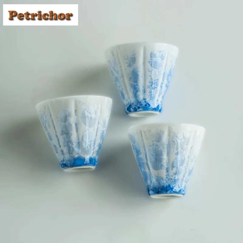 

2pc/lot Crystal Glaze Kiln Change Ice Blue Teacup Vintage Tea Bowl Cute Cup Tea-tasting Personal Cup Jianzhan Master Cups 42ml