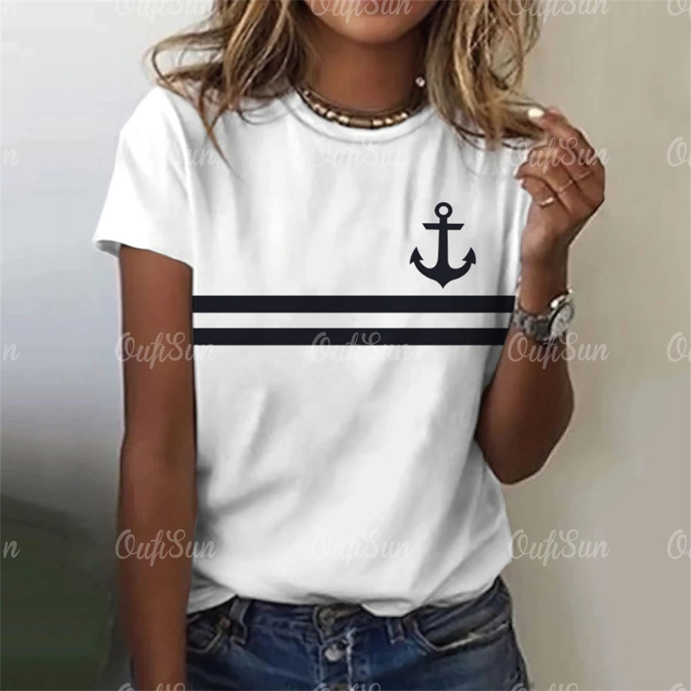 Women\'s T Shirt Ship Anchor Print Summer Casual Short Sleeve 3d T Shirts Streetwear O Neck Pullover Oversized Female Clothing