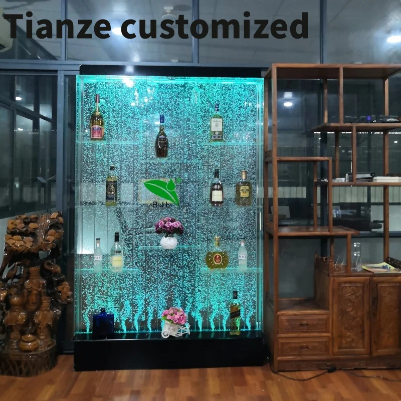 Customized-home bar furniture color changing LED lighting water bubble wall decor wine display cabinet