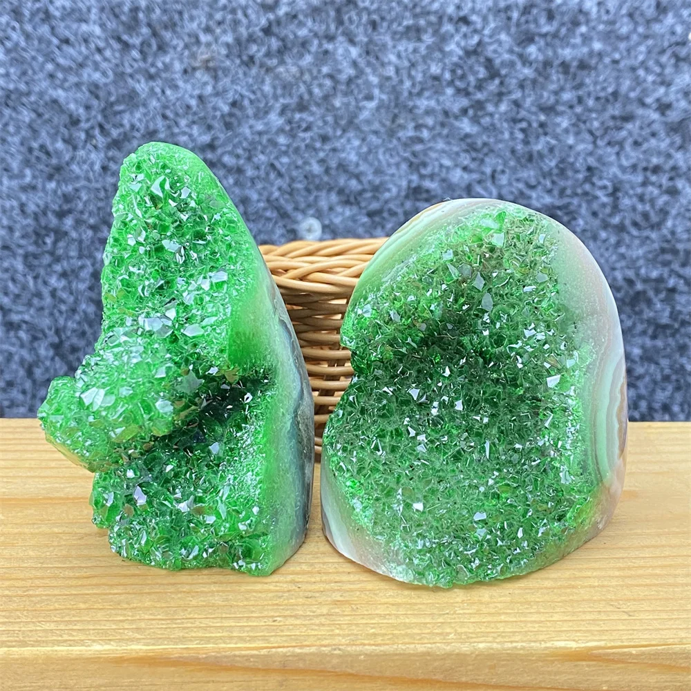 Natural Rare Brazilian Green Crystal and Amethyst Geode Minerals Raw Stone Crystal Cluster Aura Healing Wealth Home Decor