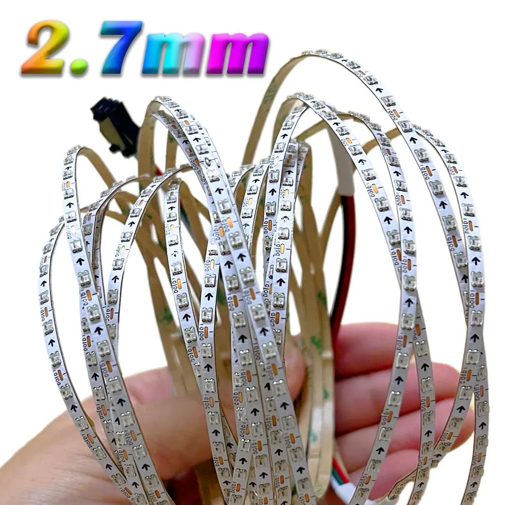 2.7mm Ultra Narrow WS2812B LED Strip Individually Addressable WS2812 2020SMD 160Leds/m Samrt Pixel Light White PCB DC5V/12V