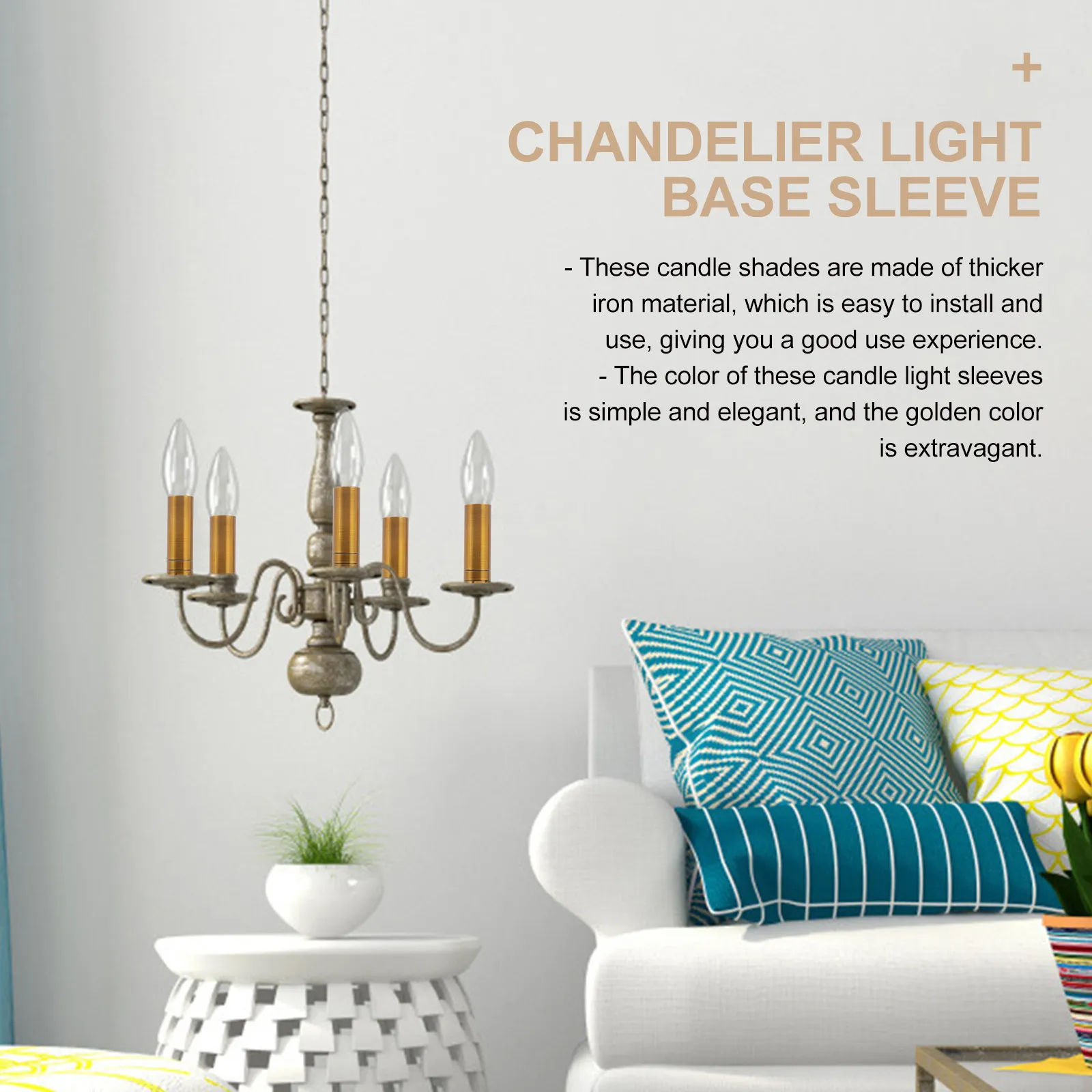 2Pcs Chandelier Light Base Sleeve Golden Iron Lamp Holder Tube Cover Replacement Candelabra Base Crystal Chandelier Parts