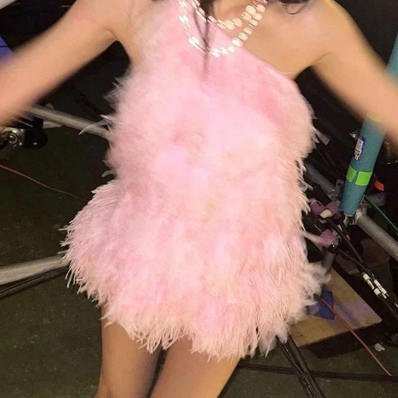 

Women Group Kpop Dancer Outfit Pink Diagonal Shoulder Tassels Dress Jazz Dance Clothes Stage Show Gogo Dancer Costume DWY9452