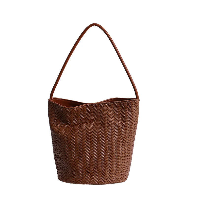 

Woven Tote Bag for Women2025New Retro Large Capacity Commuting Shoulder Underarm Crossbody Handheld Bucket Bag