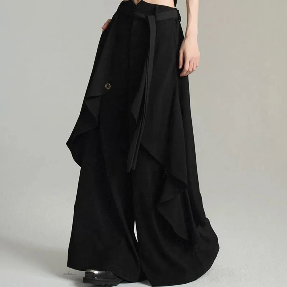 Xs-5xl Layered Flowing Loose Soft Thick Fabric Culottes Genderless Spring Fashion Niche Youth Trend Wide Leg Pants Unisex New