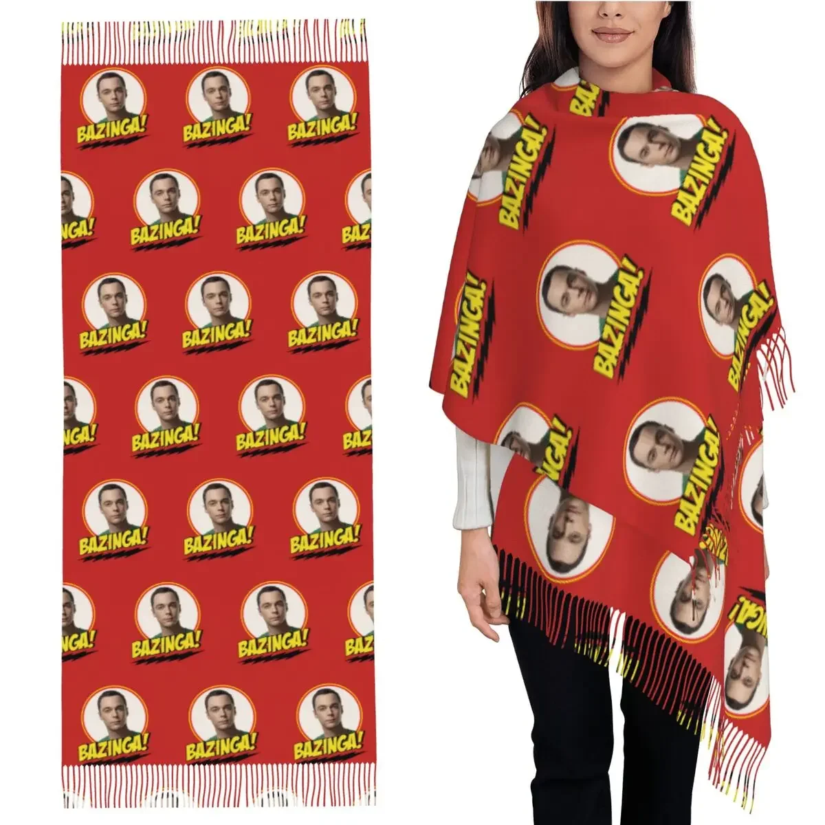 

Bazinga The Big Bang Theory Шарф Шарфы с кисточками Женские мягкие теплые шали и накидки Длинная осенне-зимняя шаль
