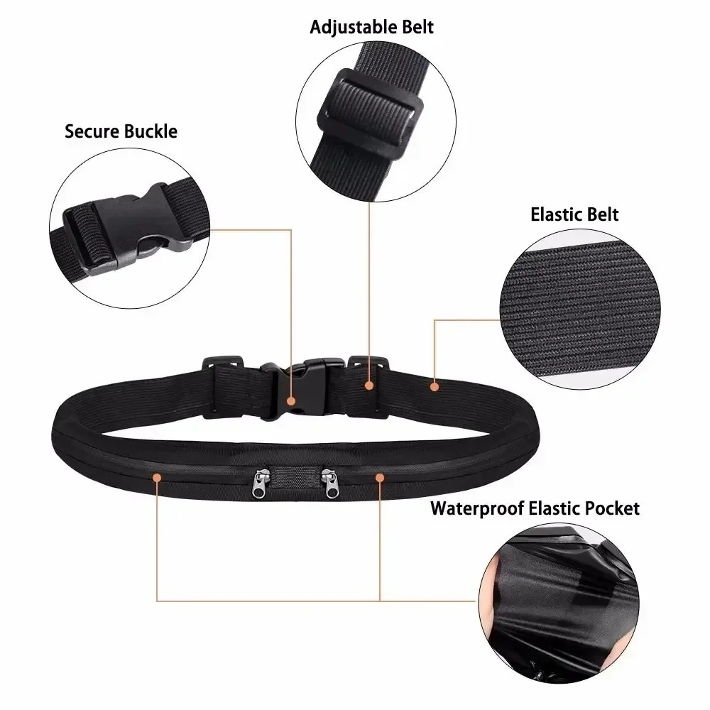 Waist Pack Double Pocket Waterproof Phone Belt Casual Small Bag Traveling Running Cycling Hiking Sport Shopping Waist Pack