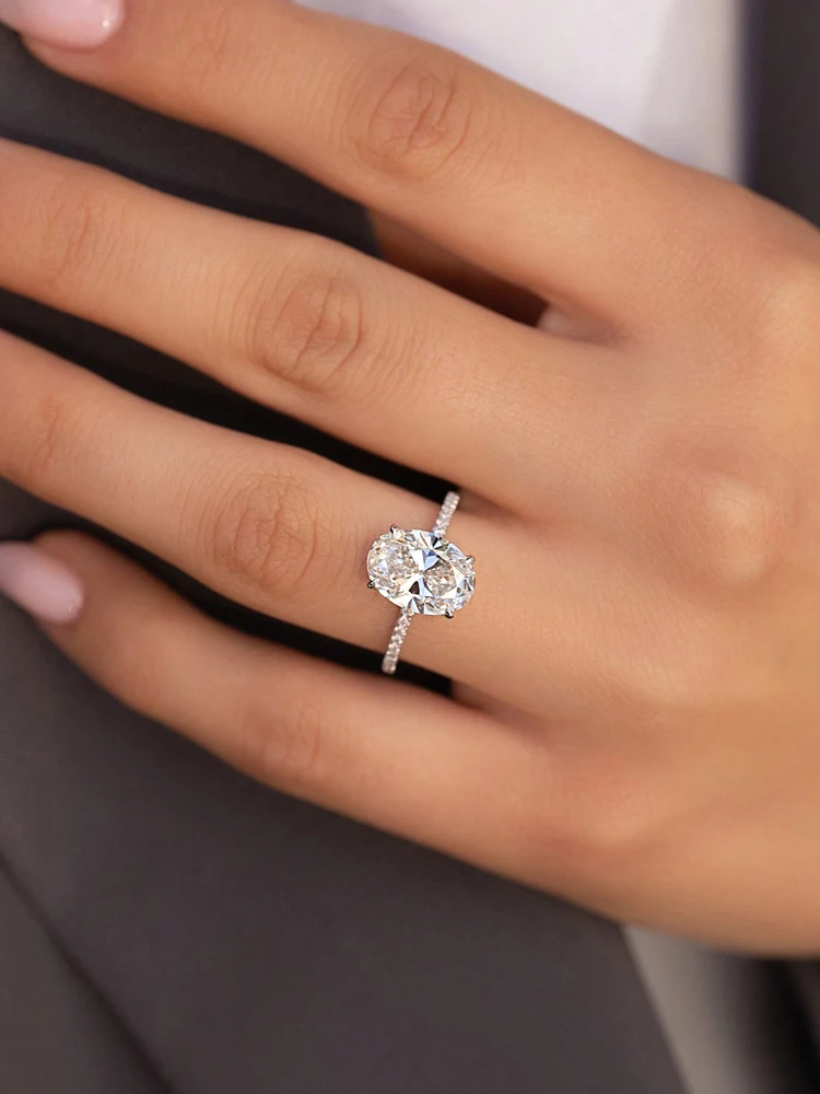 925 فضة زركونيا رائع لامعة 1-5CT البيضاوي حجر خاتم للنساء المشاركة الزفاف الفاخرة عالية الجودة غرامة مجوهرات