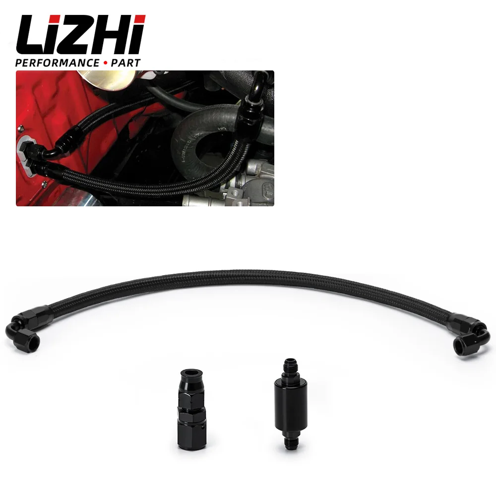 LIZHI - BLACK Tucked Fuel line fittings Kit - Inline Filter For Honda Civic Integra B/D Series AN6 Filter EG EK DC2 CRX EF