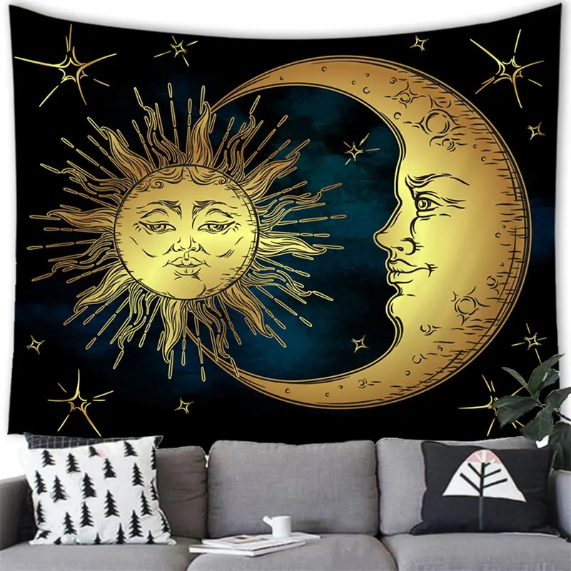 Sun Moon Tapestry Wall Hanging Gold Sun Moon Totem Decor Tapestry Wall Hanging Sun Party Home Decoration Background Wall Decor