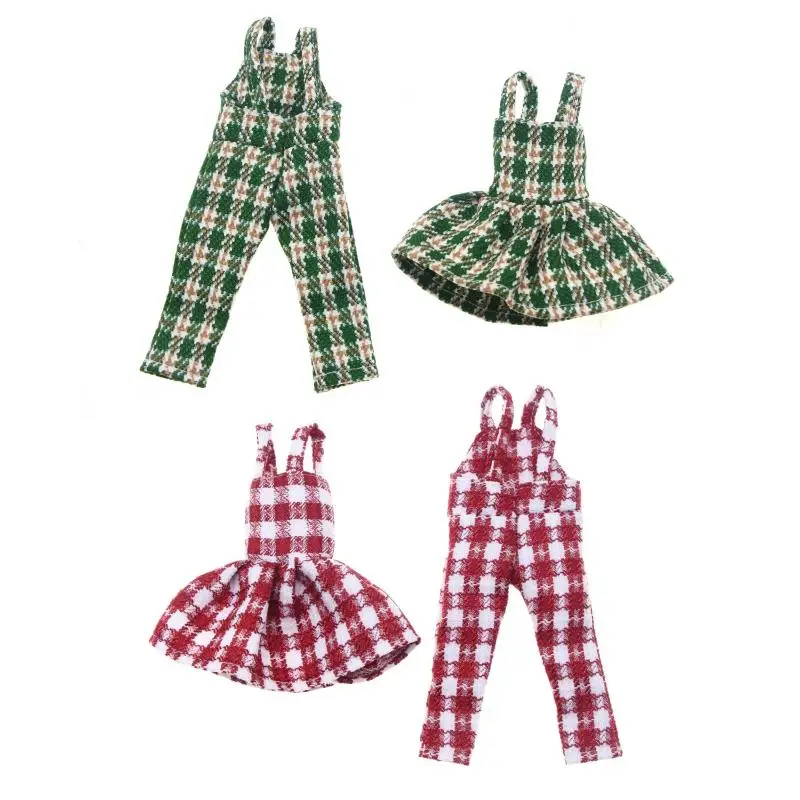 Dollhouse Decorative Christmas Jacquard Plaid Overalls Skirt Doll Outfit