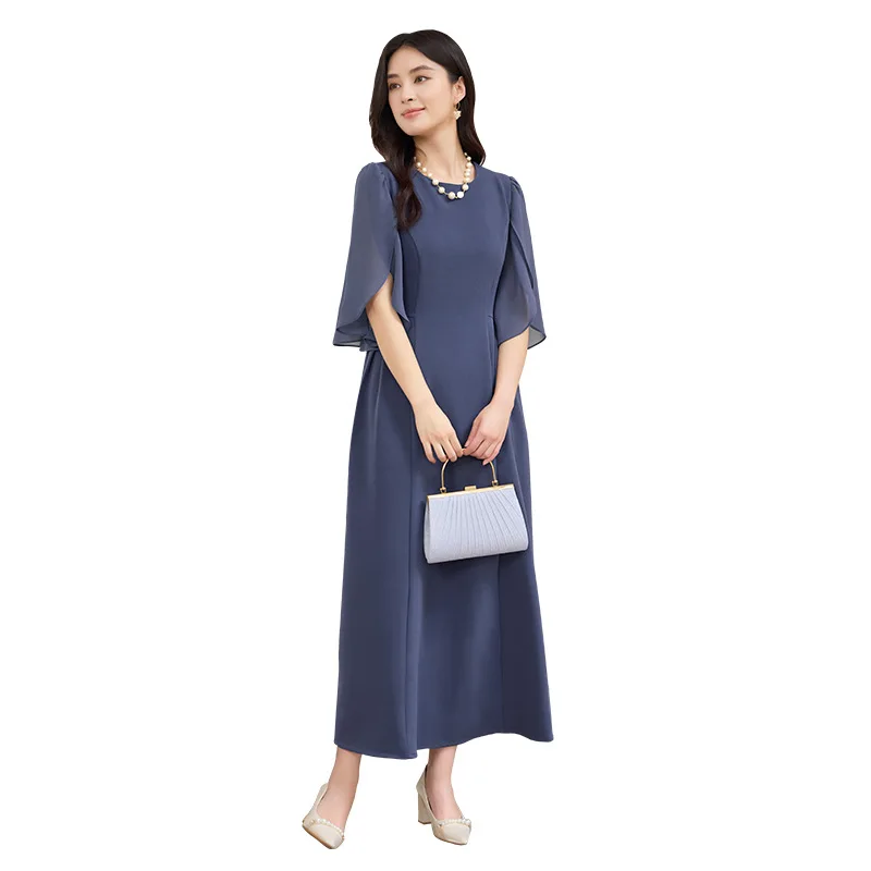 

Chic Elegant Round Neck Splicing Half Flying Sleeves Ankle Length Chiffon Semi-formal Party Dress
