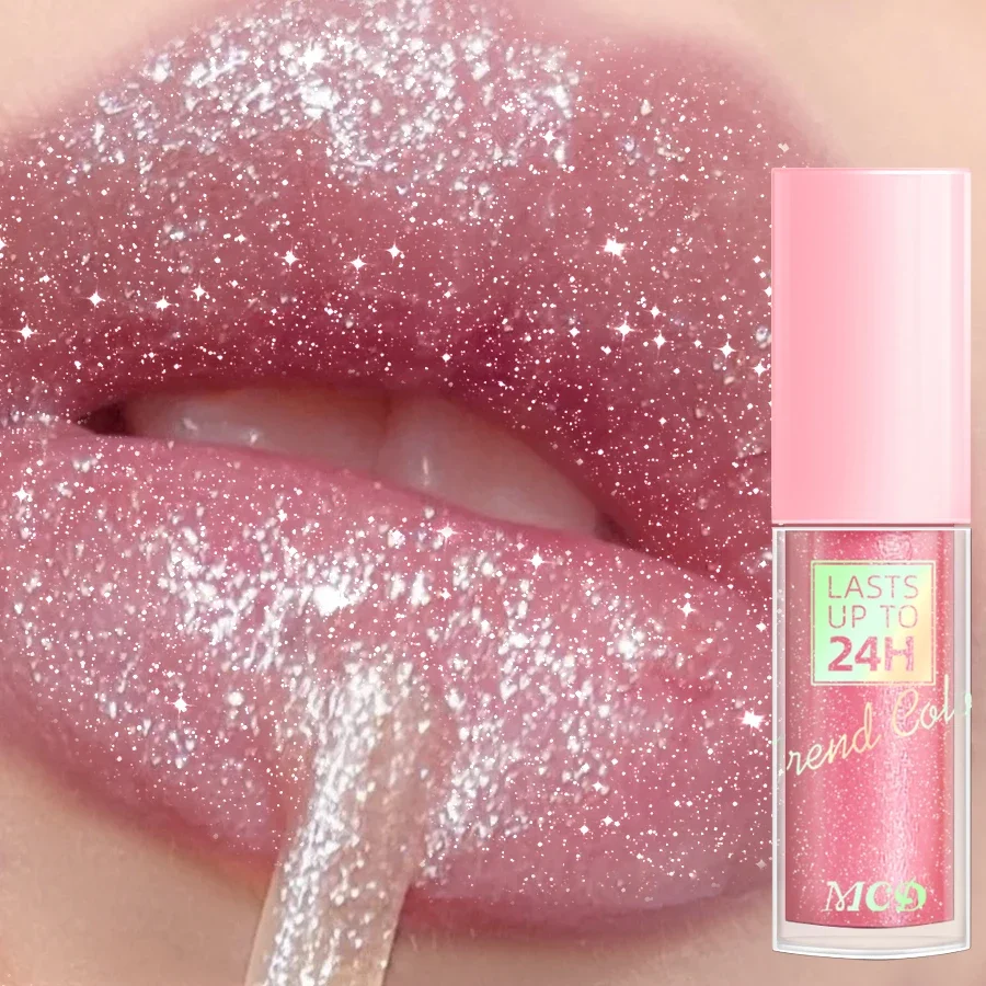 Glitter Lip Glaze Long Lasting Waterproof Liquid Lipstick Dewy Finish Lip Oil Tint Moisturizing Balm Highly Pigmented