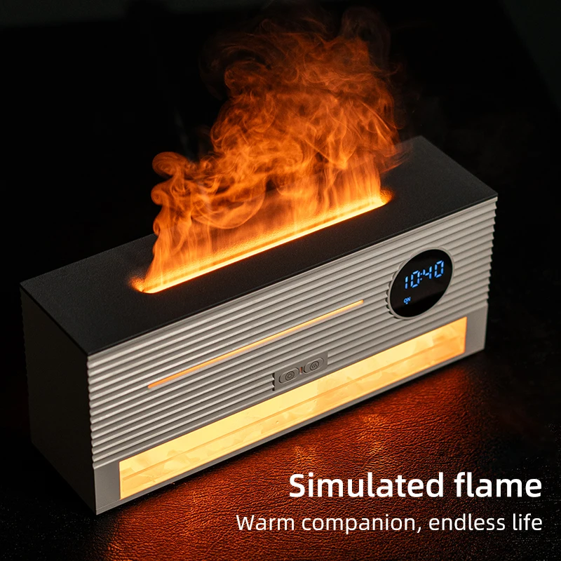 Rock Simulated Flame Fragrance Diffuser Air Humidifier Clock Alarm Aromatherapy Humidifiers Diffusers With Remote Control Home